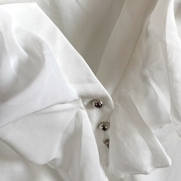 PerSeption concept White ruffle Front sheer Long-sleeve top, size M, NWOT - Picture 5 of 7